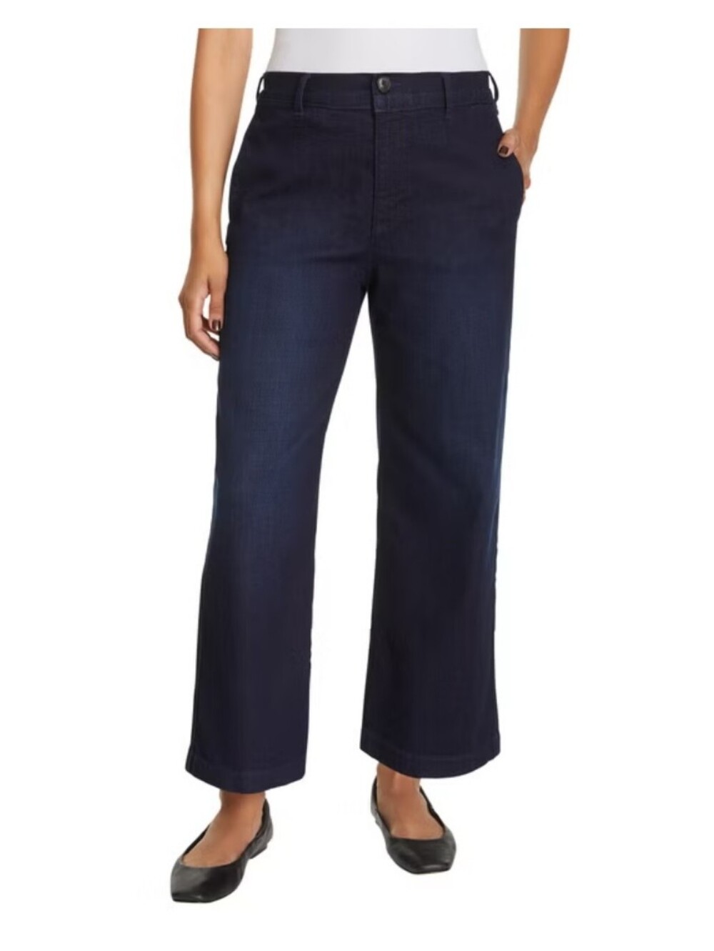 New!Women's Cropped Wide-Leg Jeans Navy High Waist Cottagecore Y2K Retro Denim